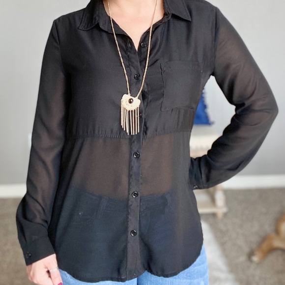 Black Sheer Long Sleeve Shirt - Picture 2 of 3